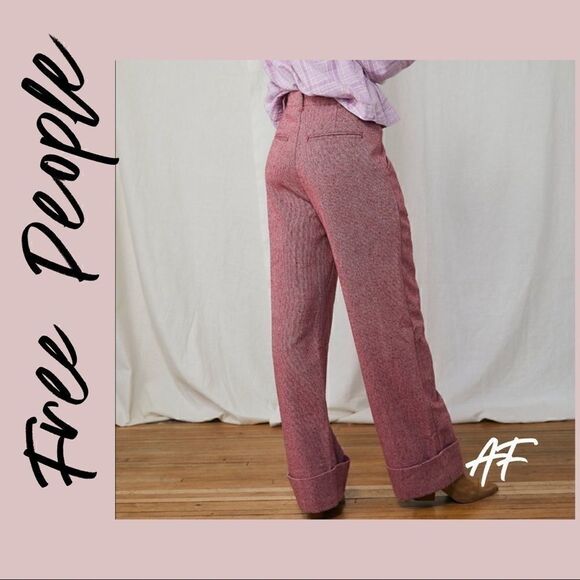 FREE PEOPLE SELINA TWEED TROUSERS PINK ROSE NWT - Picture 4 of 15